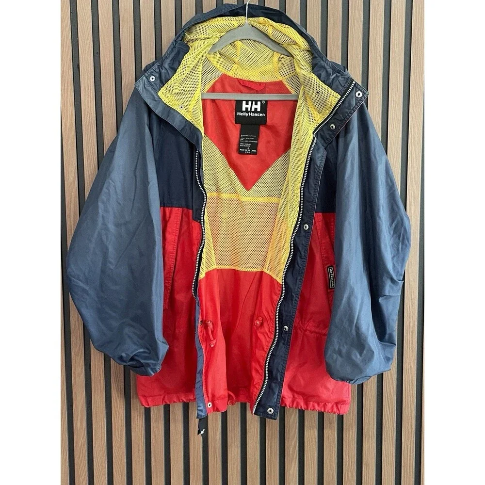 Vintage 90s Helly Hansen Sailing Color Block Rain Jacket Men's S-M Red Blue - Picture 6 of 14